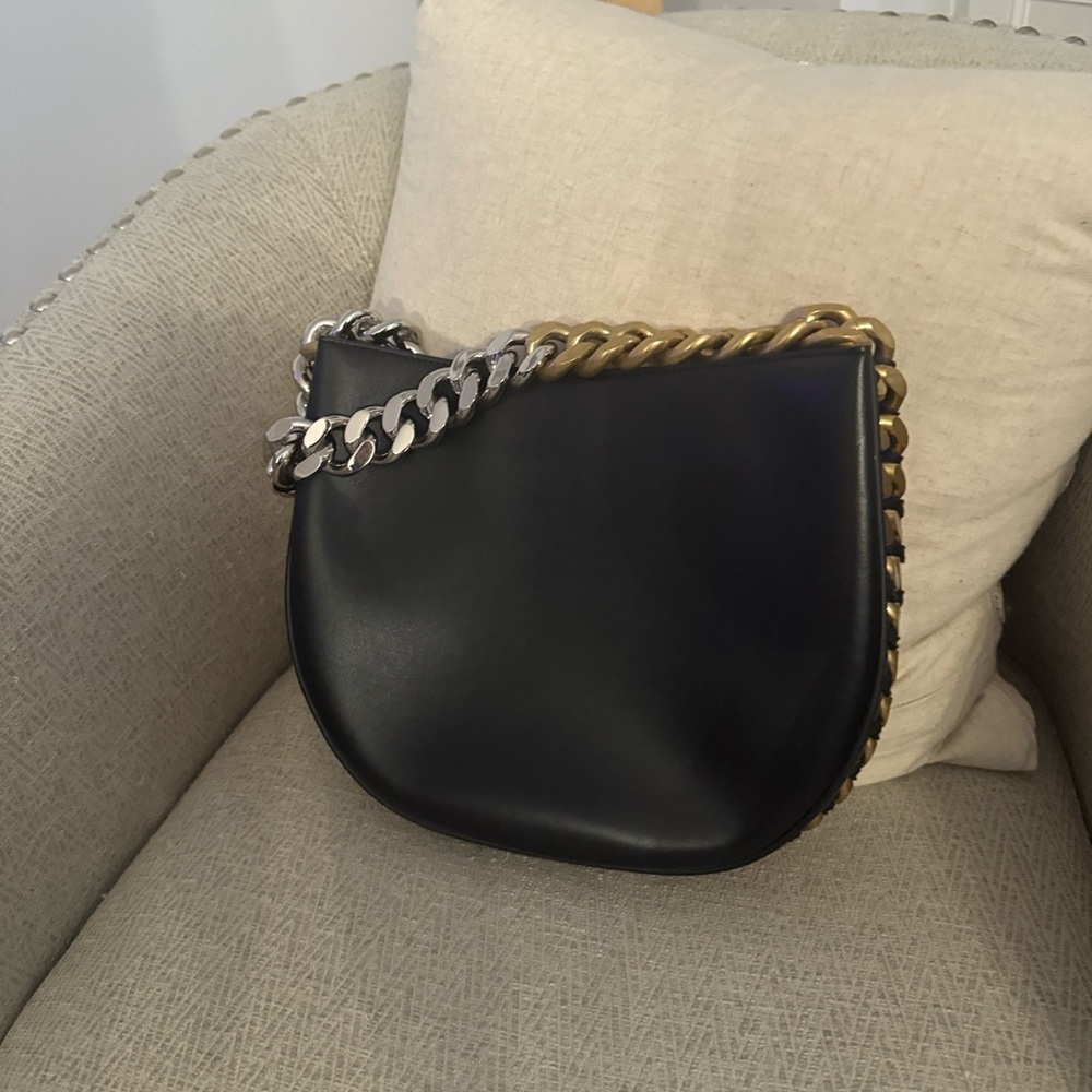 Stella McCartney Frayme Black Shoulder Bag with Gold and Silver Chain - Picture 5 of 6